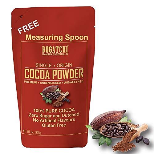 BOGATCHI BOGATCHI Single Origin and Natural , Cocoa Powder for Cake Making, Vegan |Raw | No Sugar| Gluten Free| Keto Chocolate, Dark Unsweetened Cocoa Powder, 200g , Free Measuring Spoon