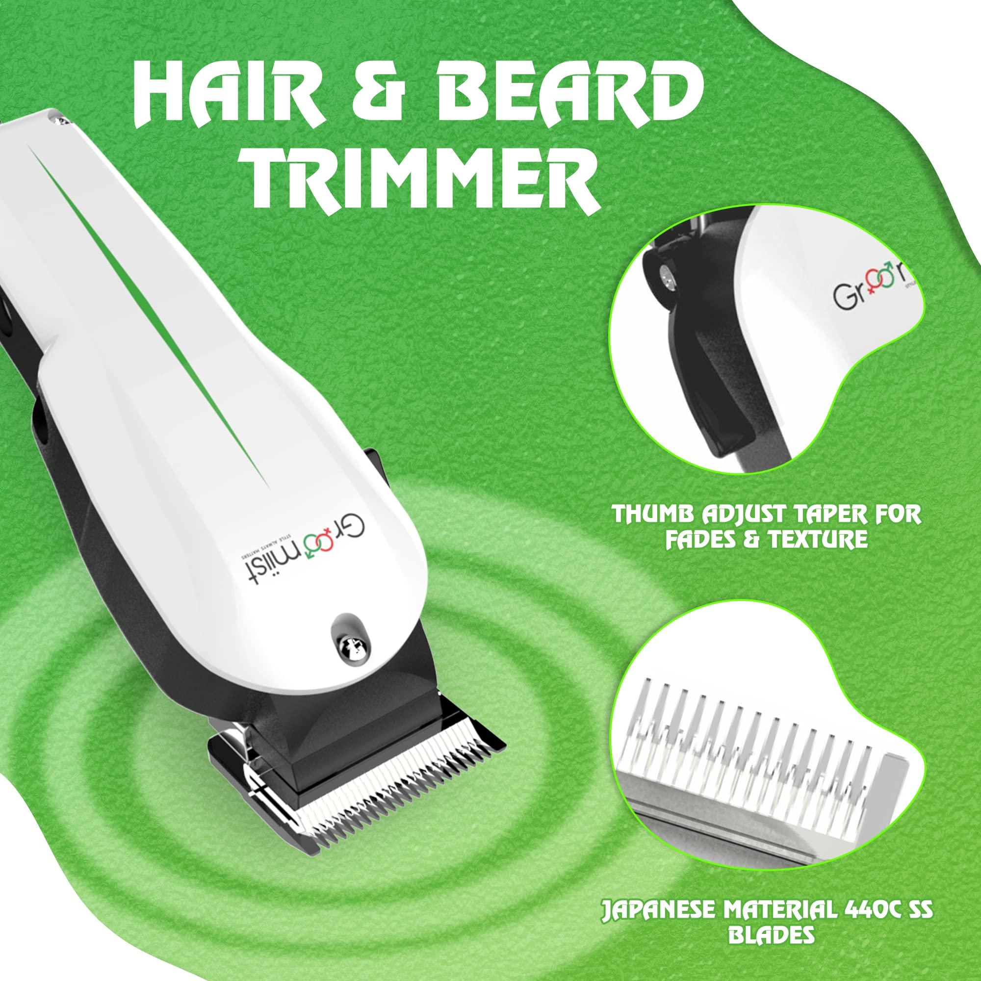 Groomiist Groomiist Professional Barber & Home Use Taper Hair Clipper Shaving Trimmer for Man | Beard Trimming Machines & Smooth Clean Cutting Shaver for Men | 3M Corded Power, 6 Premium Attachment Combs