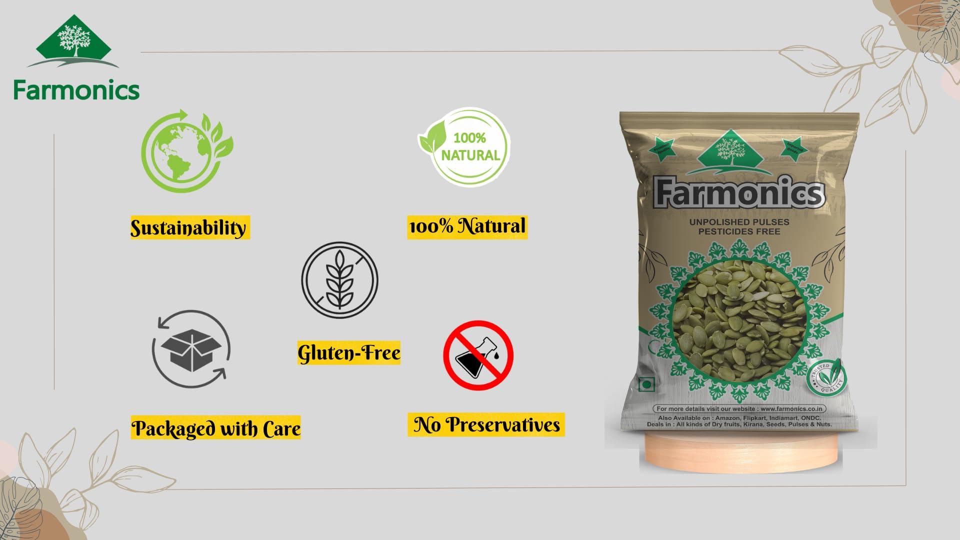 Farmonics Farmonics Edible Pumpkin Seeds - 250 Gram | Raw Kaddu Ke Beej | Seeds for Eating | Healthy Snack rich in Protien | Edible Seeds | Unsalted Pumpkin Sedds