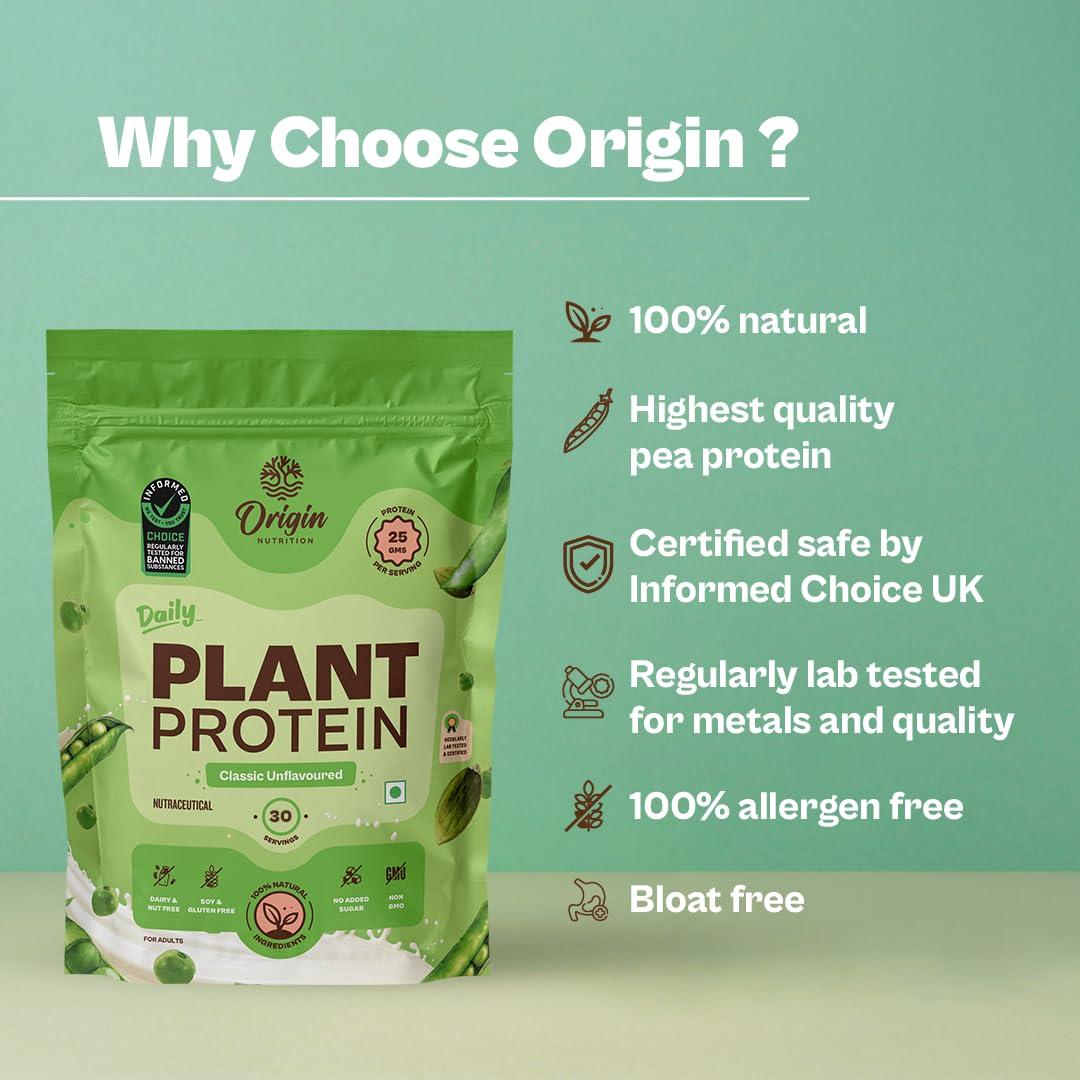 ORIGIN NUTRITION Origin Nutrition 100% Natural Plant Protein Powder (European Pea Protein Isolate & Pumpkin Seed Protein) Easy to Digest Unflavoured with 25g Plant Based Protein,975gm