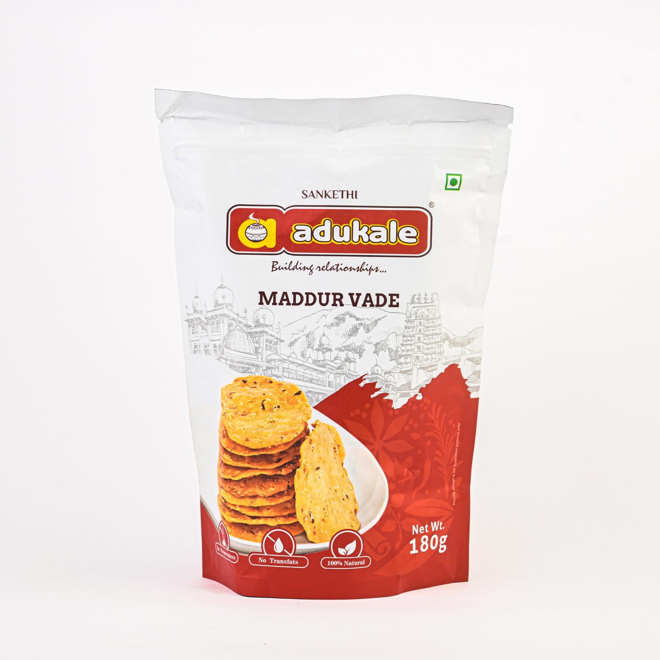 adukale Adukale Maddur Vade Combo | South Indian Snacks | No Palm Oil | 180 Gram Pack (Pack of 2 Combo)