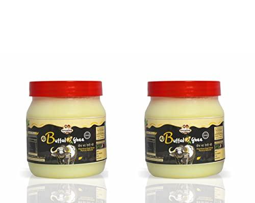 Growing Villagers Growing Villagers A2 Desi Buffalo Ghee 1 Litre | Organic Curd Churned Desi Ghee | Murrah Buffalo Bilona Method Ghee | Homemade Shudh Desi Bhes Ka Ghee - 2 Jars Of 500 ml Each