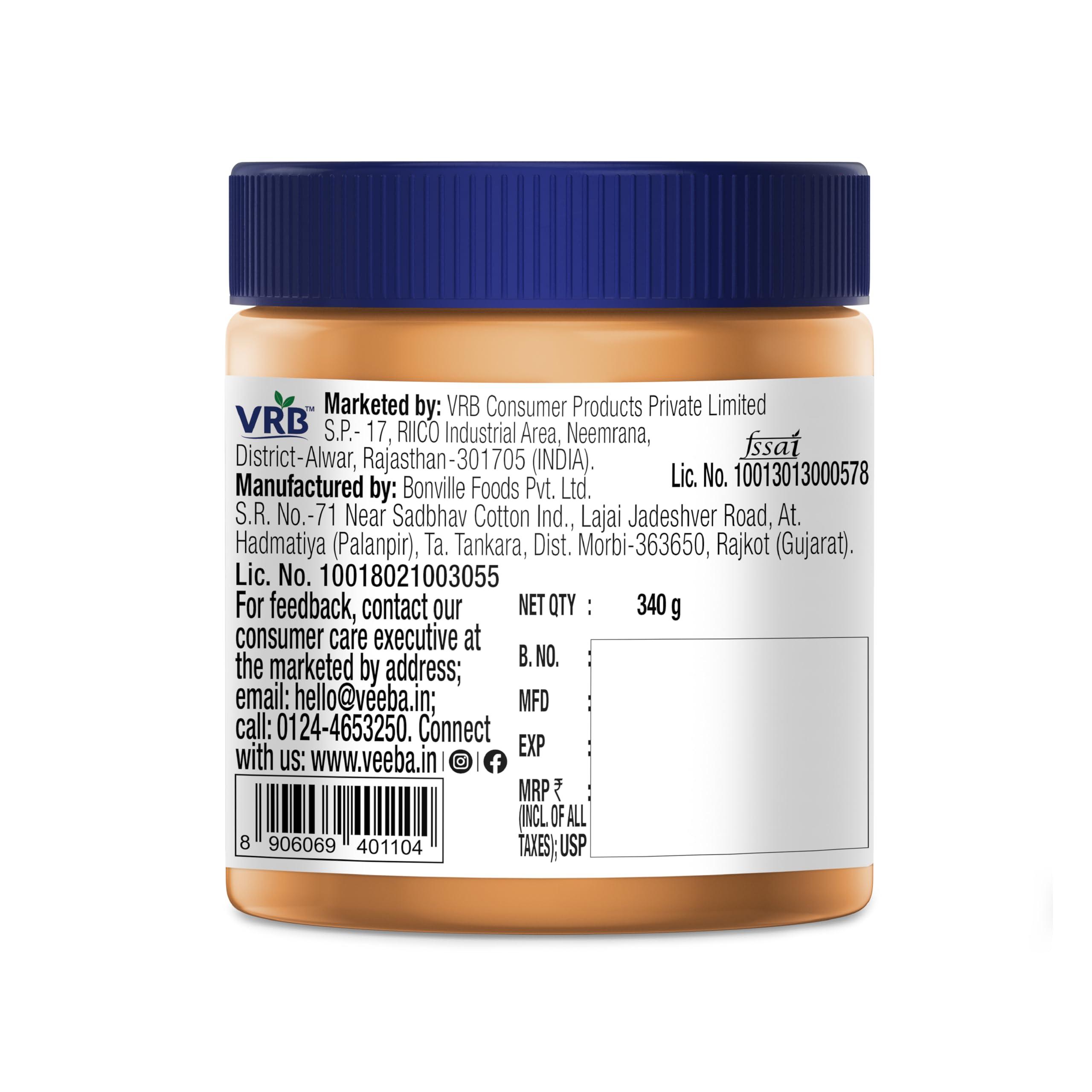 VEEBA Veeba Peanut Butter Creamy | Smooth | High Protein | Naturally Gluten Free | Vegan | Trans Fat Free | No Added Preservatives | Added Calcium, Iron, Vitamin A & D | No Added Colour & Flavour | Non GMO | 340 g