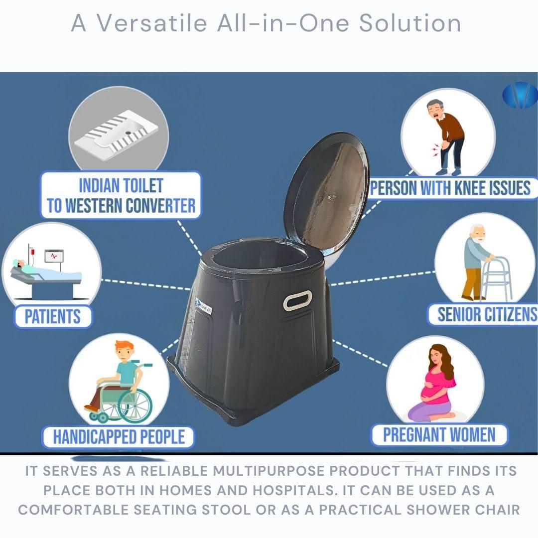 Veayva VEAYVA heavy duty Portable Indian Toilet to Western Convertor | Toilet stool | BLACK COLOUR COMMODE CHAIR
