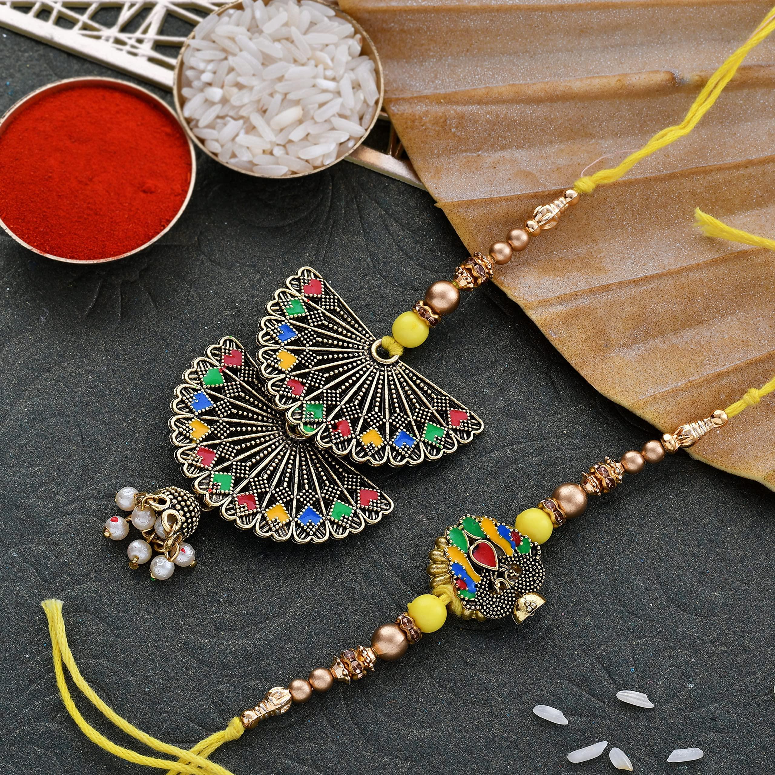 Hamam Dasta Rakhi for brother and bhabhi with sweets Anjeer Chakkar Dry Fruit Ladoo Moong Thaal Rose Katli 1Kgs by The House Of Treats Premium Yellow Rakhi gift for brother with sweets Rakhi Combo Pack