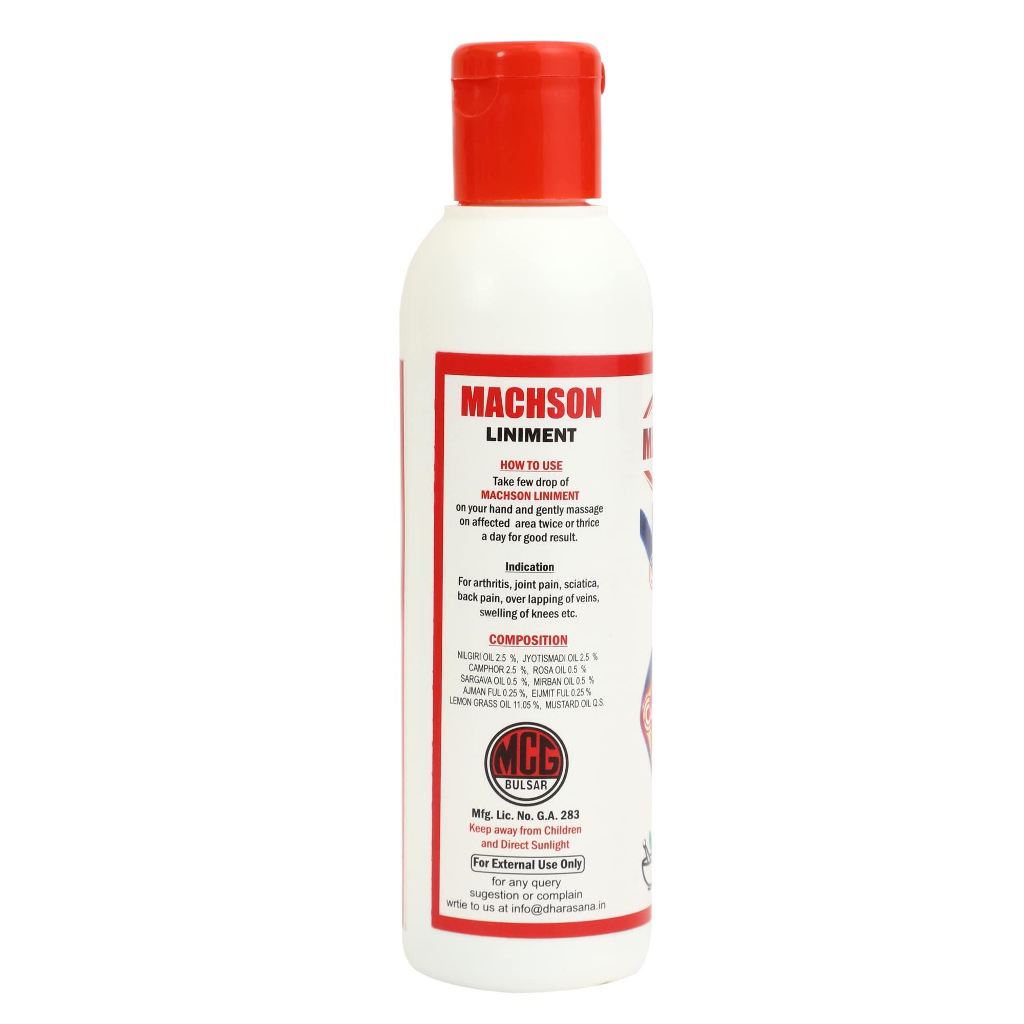 Dharasana Machson Liniment Pain Relief Oil Effective For Joint Pain, Backaches And Muscular Sprains. Enriched with Eucalyptus Oil, Mustard, Lemongrass