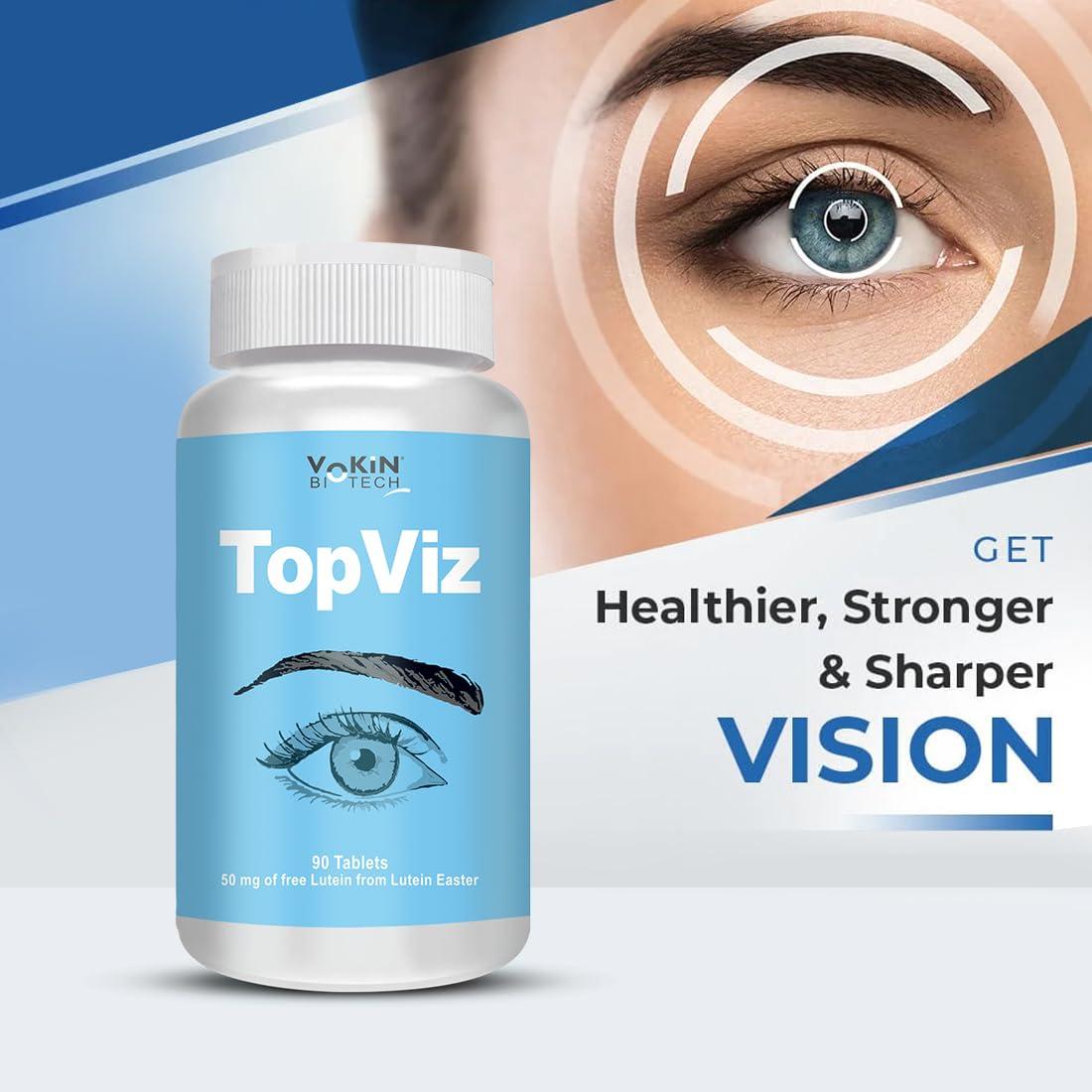 Vokin Biotech Vokin Biotech TopViz Eye Care Supplement to Improve Vision, Blue Light & Digital Guard (Lutein, Zeaxanthin) -Pack of 90 Vegetarian Tablets