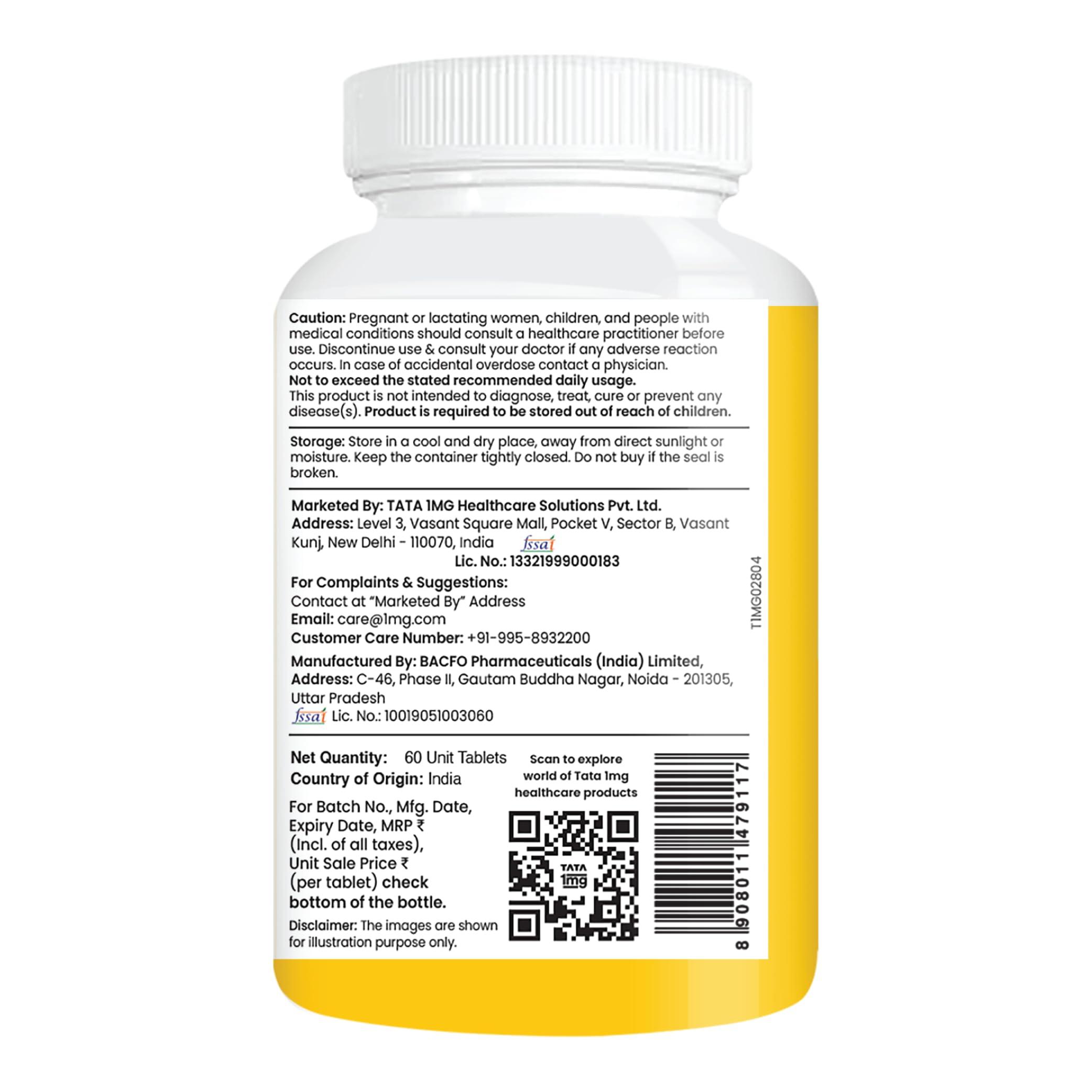 TATA 1MG TATA 1mg Calcium & Vitamin D3 supplement with Zinc, Magnesium & Alfalfa | High absorption Calcium Citrate Maleate form | 500mg Calcium & 400iu Vitamin D3 | For strong bones & joints | 60 tablets