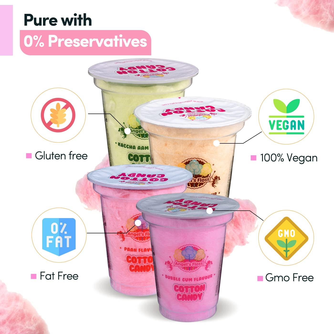 Angels Floss Angels Floss - Cotton Candy's - 12 gms Each - Pack of 12 (6 Bubble Gum + 2 Kaccha Aam + 2 Caramel + 2 Paan)