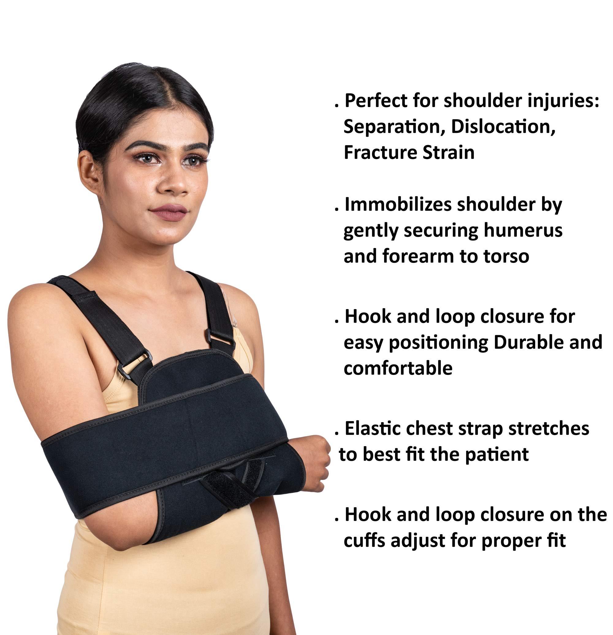 Wonder Care Arm Sling Shoulder Brace - Best Fully Adjustable Rotator Cuff and Elbow Support - Includes Immobilizer Band for Quick Recovery - for Men and Women (42\"-54\")