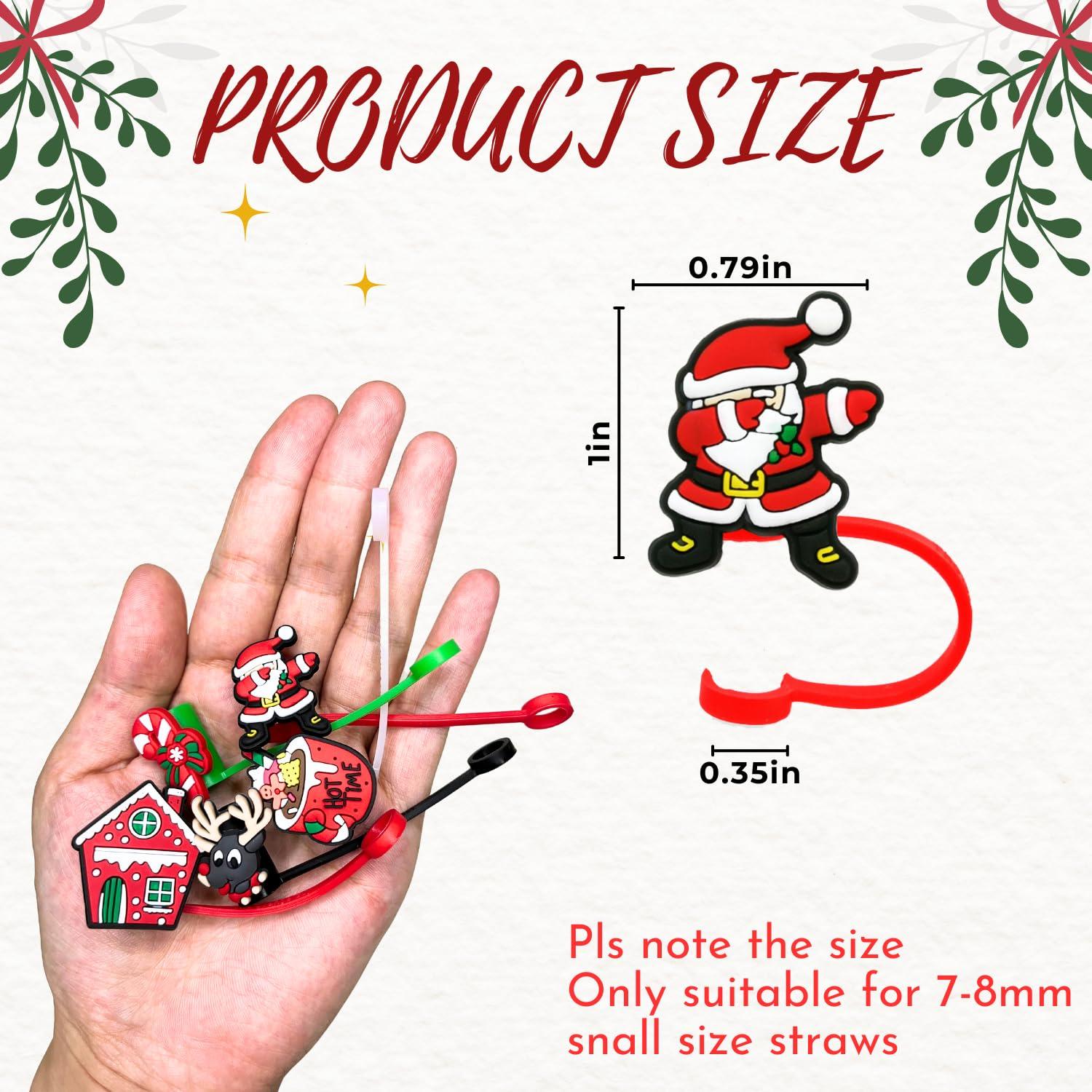 PTaizjjz Christmas Straw Cover Caps,12 Pack Christmas Style Cute Silicone Straws Tips Covers,Straw Toppers For Tumblers, Suitable for 7-8mm Drinking Straws