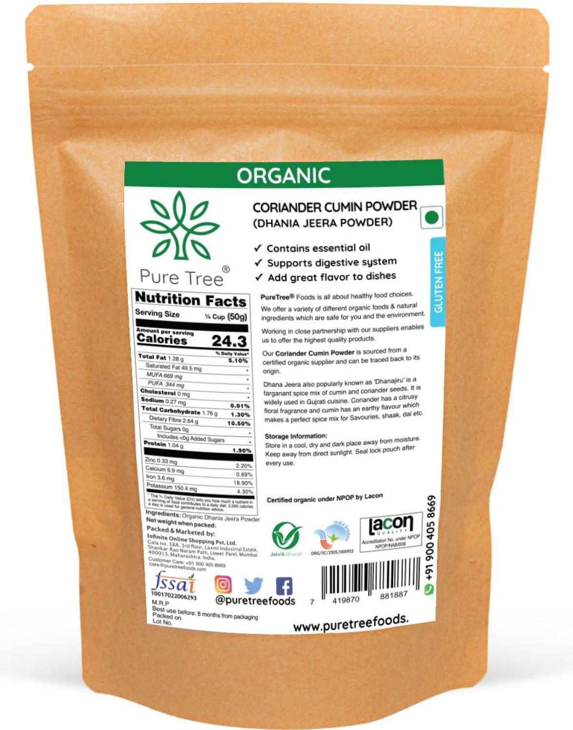 Pure Tree Pure Tree Certified Organic Coriander Cumin Powder | Dhanajiru | 100 g | Dhaniya Jeera | Dhana Jeera | Blend of Cumin Coriander Mixed Spices masala powder