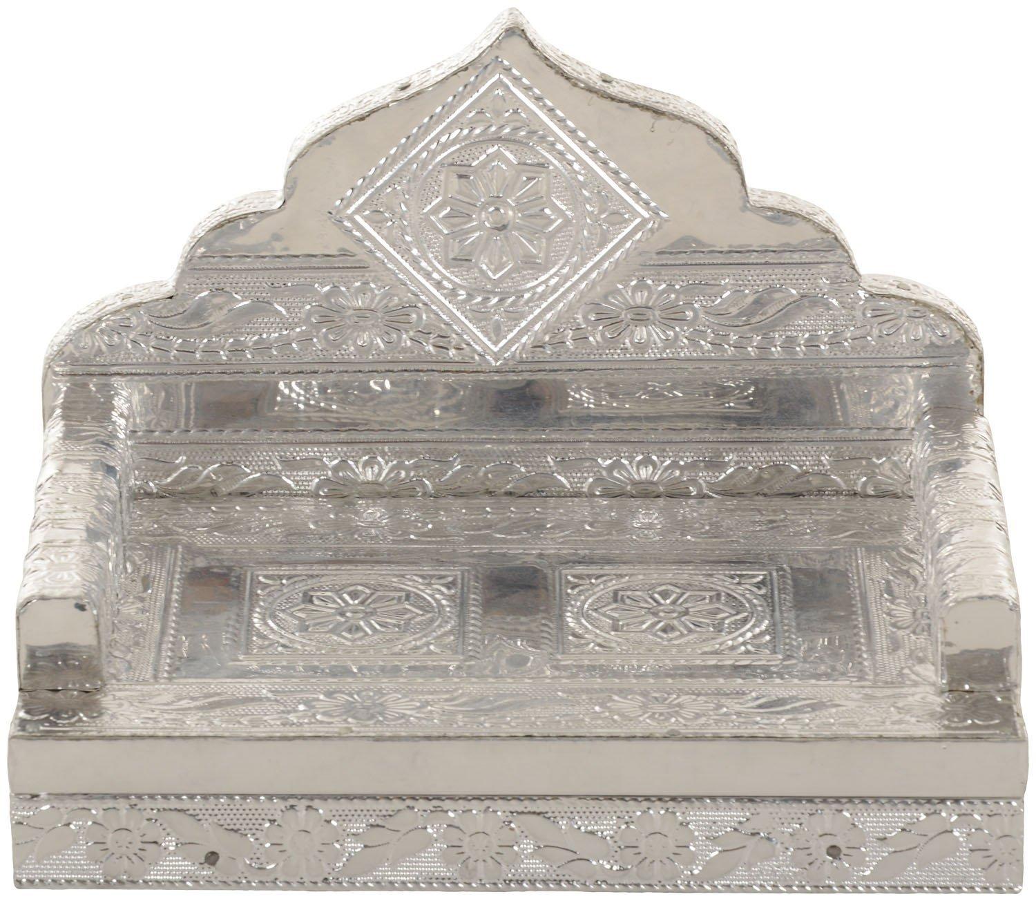 Shiv Shiv Simhasanam Silver-Plated Multi-Ply Pooja Mandir (Silver , 6 x 4)