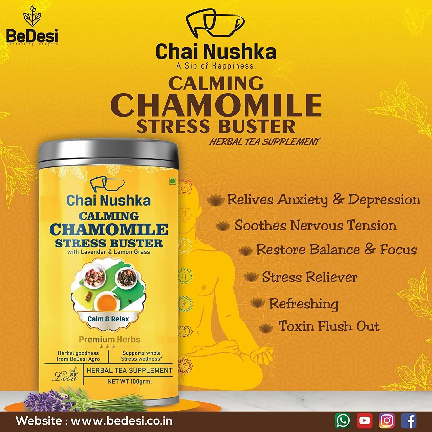 Chai Nushka Chai Nushka Nau Sutra Masala Tea And Chamomile Stress Buster Tea Combo | 100gm And 50gm | Pack Of 2 | Herbal Stress Relieving Caffeine Free Tea | Supports Whole Body Stress Wellness