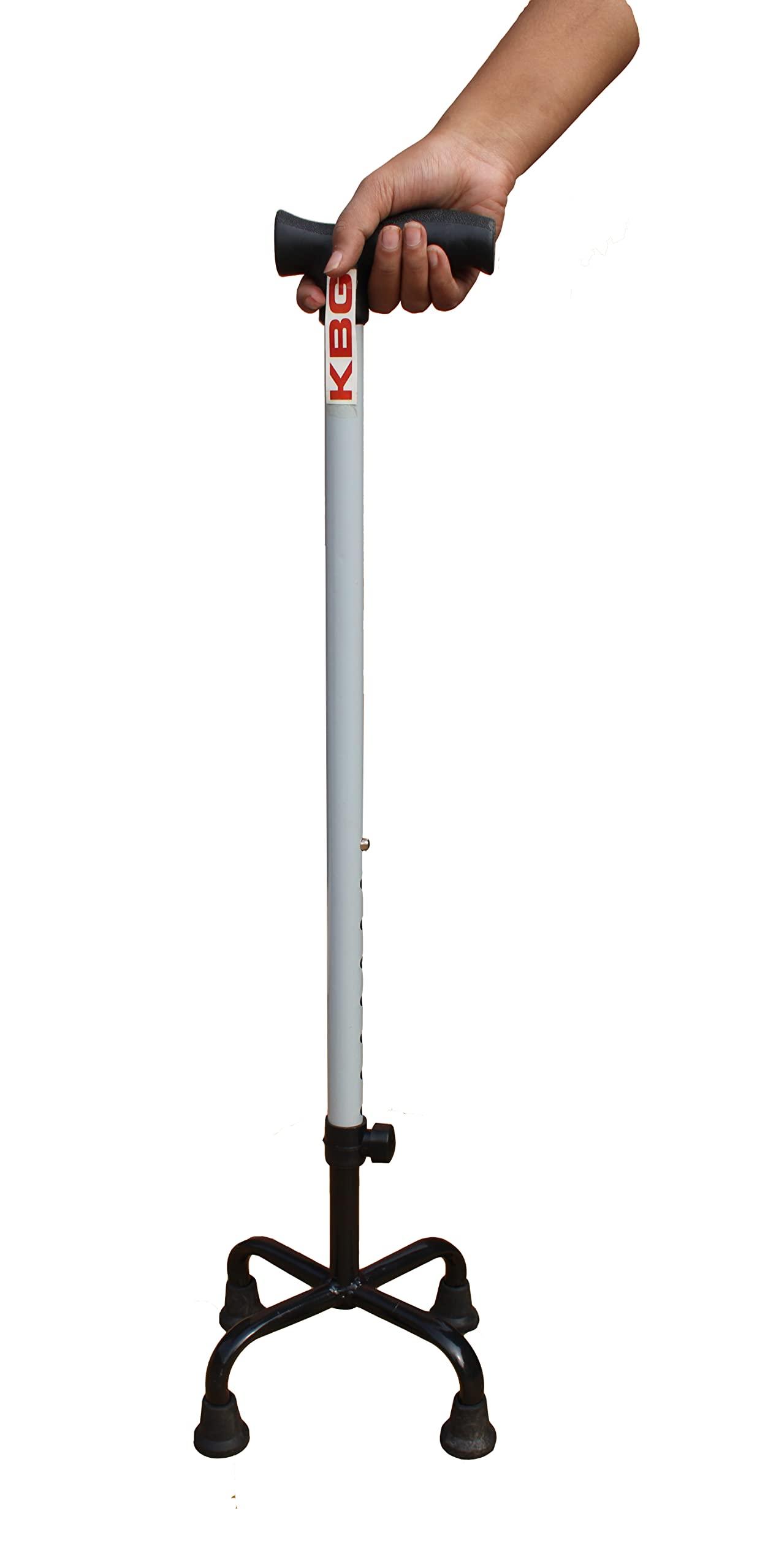 KBG KBG Four Leg Walking Stick with Height Adjustable Walking Cane Quadripod Walking Stick for Elderly & Those Physically Challenged (Grey)