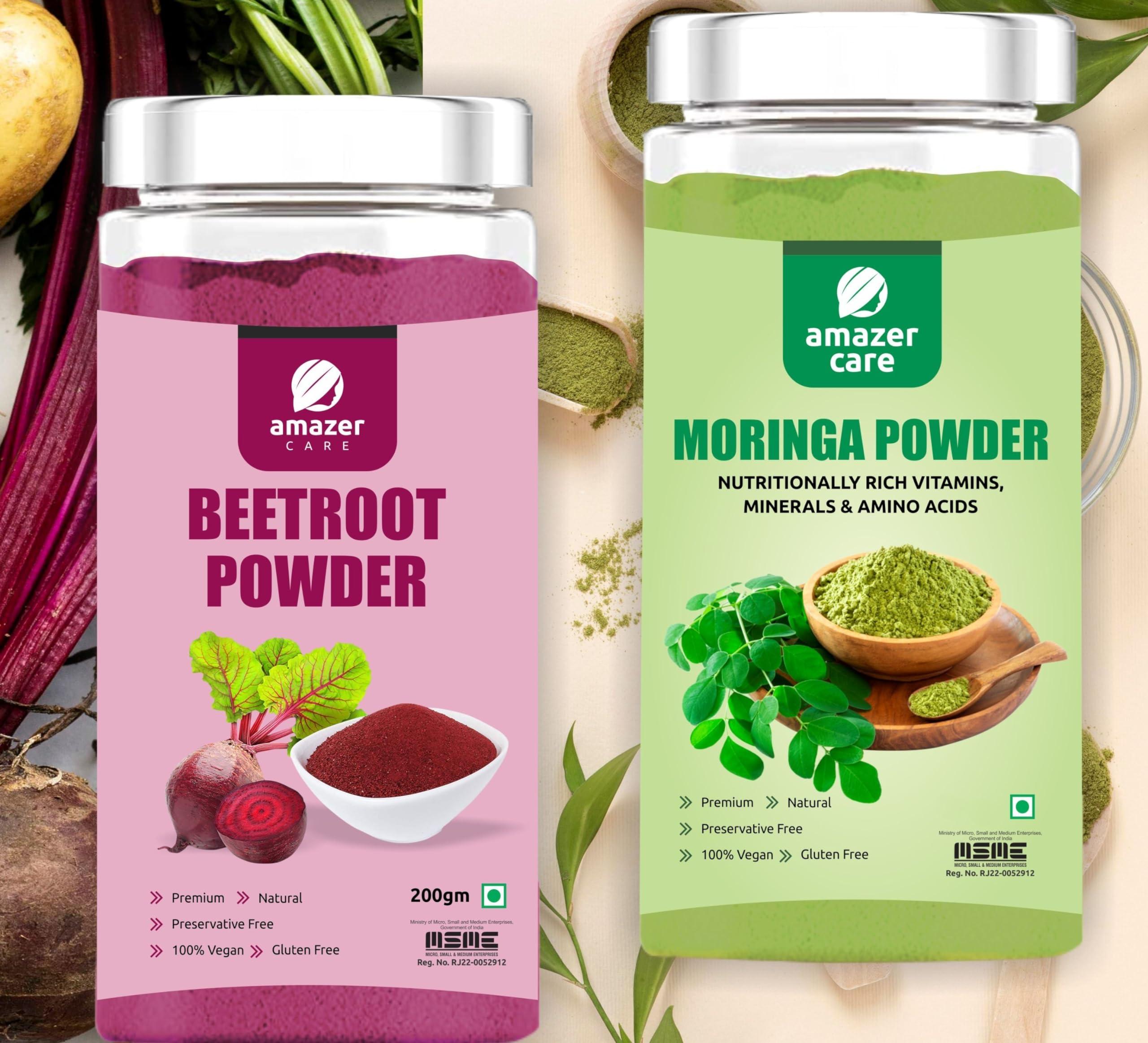 AmazerCare AmazerCare Beetroot & Moriga Powder Combo (2 Jars, 200/100gm) - Nutrient-Rich Superfood, Pure & Natural For Eating & Drink, For Detox & Health, Antioxidants