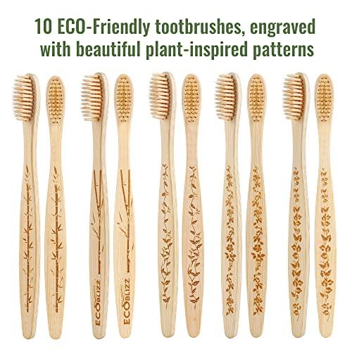 Premiumswede Bamboo Toothbrushes Biodegradable Eco Friendly - Natural Wooden Toothbrush with Soft Bristles - for Kids, Adults - Family 10 Pack