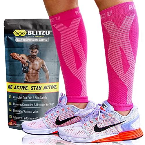 BLITZU BLITZU Calf Compression Sleeve Leg Performance Support Shin Splint & Calf Pain Relief. Men Women Runners Guards Sleeves Running. Improves Circulation Recovery