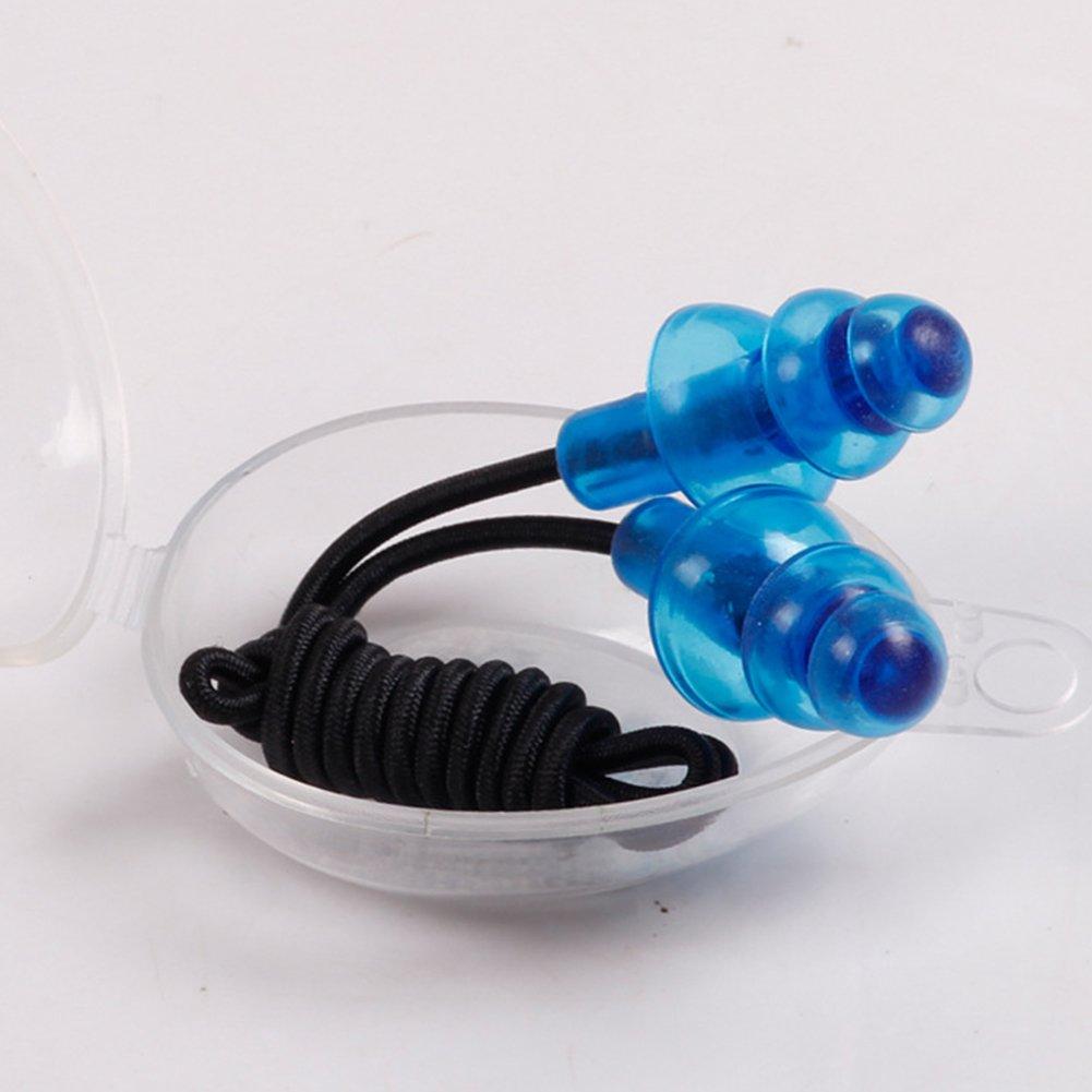 WARP WARP Silicone Waterproof Ear Plugs with Black Elastic Rubber String and Storage Box for Sleeping and Swimming (Blue)