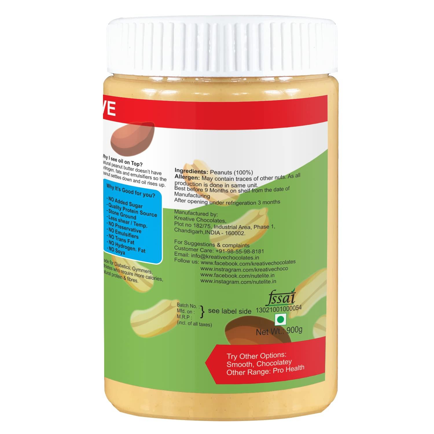 Nutelite Nutelite Natural Peanut Butter (Whole) - Crunchy (Unsweetened, Non-GMO, Gluten Free, Vegan), 900 g