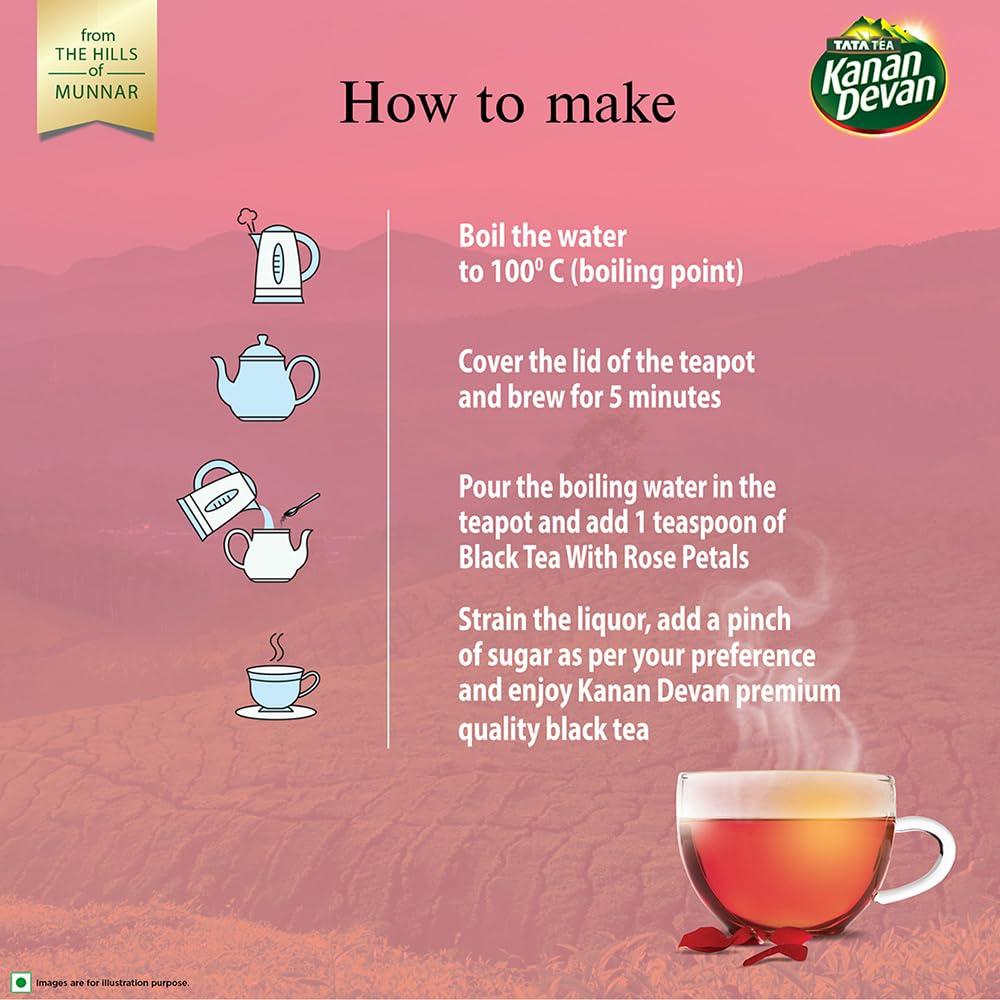 Kanan Devan Kanan Devan Tata Tea, Premium Black Tea, With Natural Rose Petals, From The Hills Of Munnar, Flavoured Tea, 125G - Granule