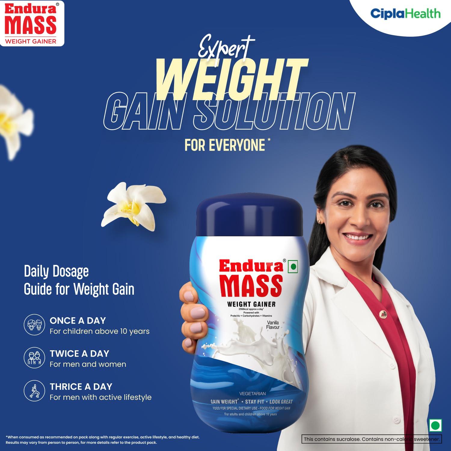 Endura Endura Mass Weight Gainer 500 G Vanilla Flavour | Ideal For Children Above 10 Years, Men, Women & Athletes. (Vanilla) - Powder