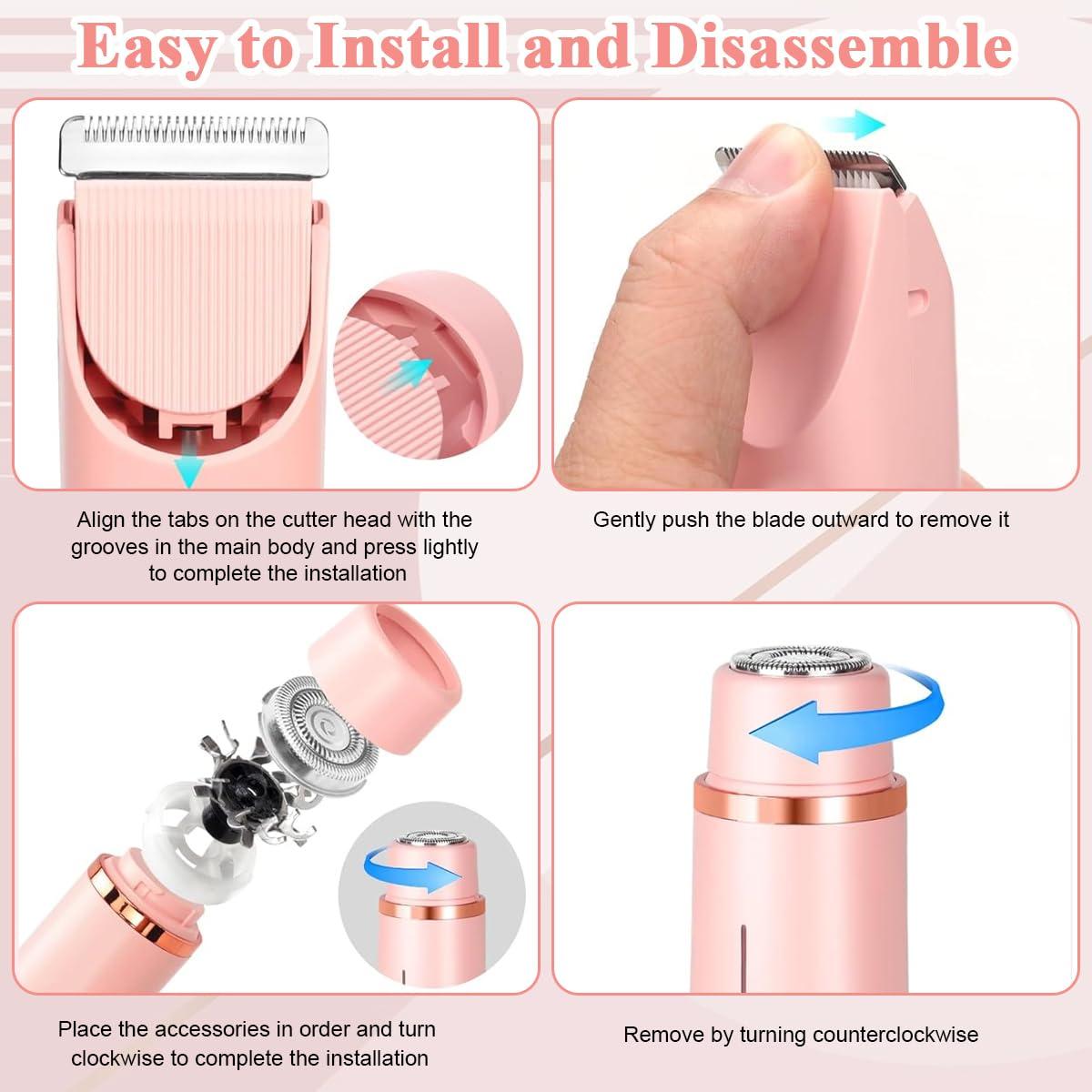 HANNEA HANNEA Electric Shaver for Women 2 In 1 Dual Head Electric Razor USB Cordless Hair Trimmer Shaver IPX7 Waterproof Wet & Dry Use Painless Bikini Trimmer for Bikini Lines, Face Hair, Legs