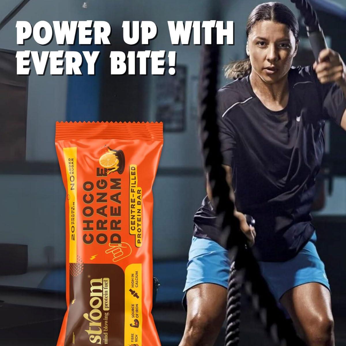 STROOM STROOM Asia\'s First Centre Filled Protein Bars | 20g Protein (5 Bars, 63 Grams Each) | Choco Orange Dream | Protein Bars for Muscle Growth & Repair | Fibre Rich | No Added Sugar