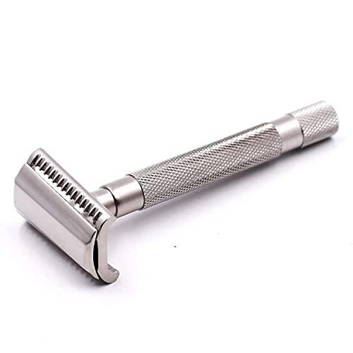 Parker Safety Razor PARKER Safety Razor - Semi Slant Safety Razor with 5 Parker Premium Double Edge Stainless Steel Razor Blades - Satin Chrome
