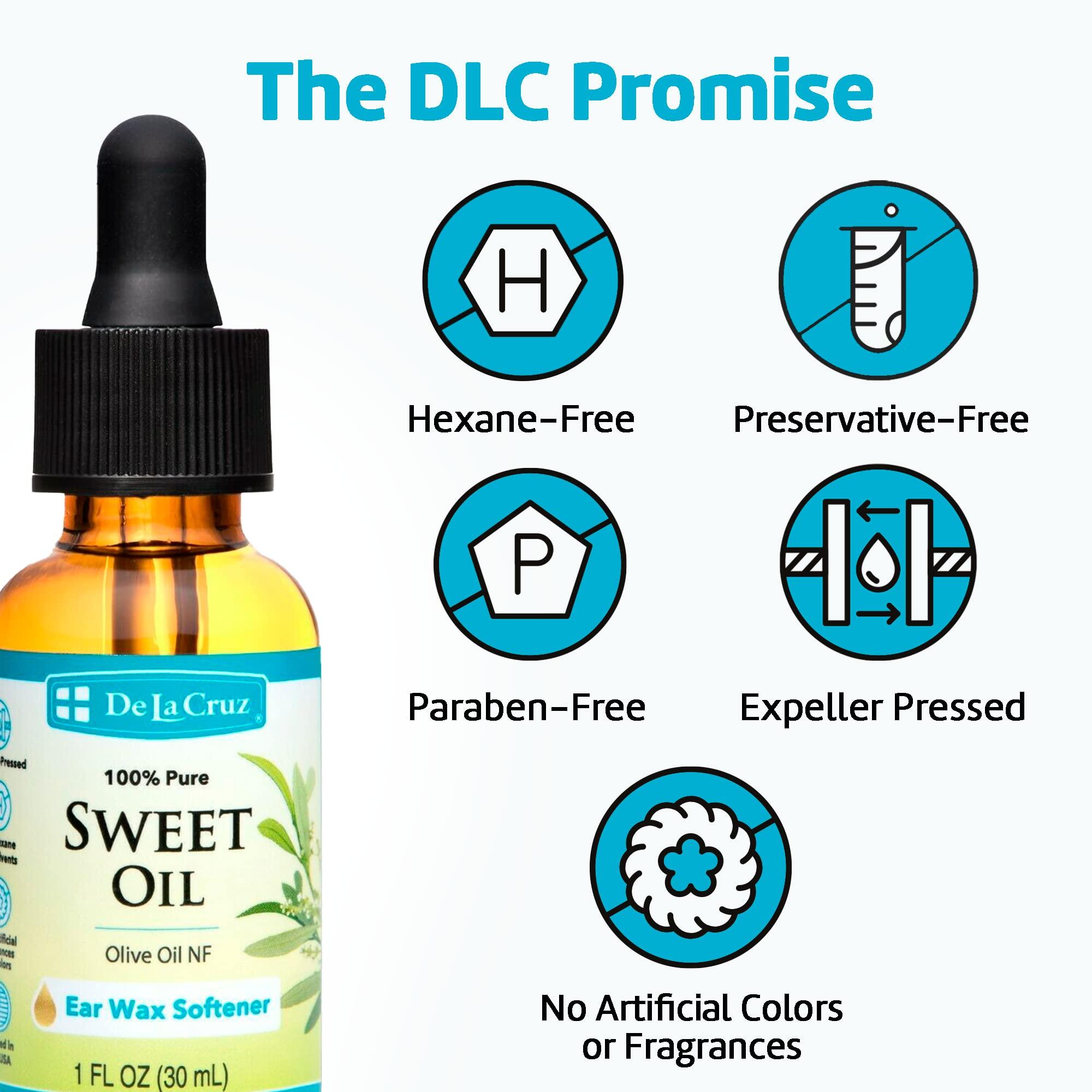 De La Cruz De La Cruz 100% Pure Sweet Oil, for Softening Ear Wax, Bottled in USA, 1 FL. OZ.