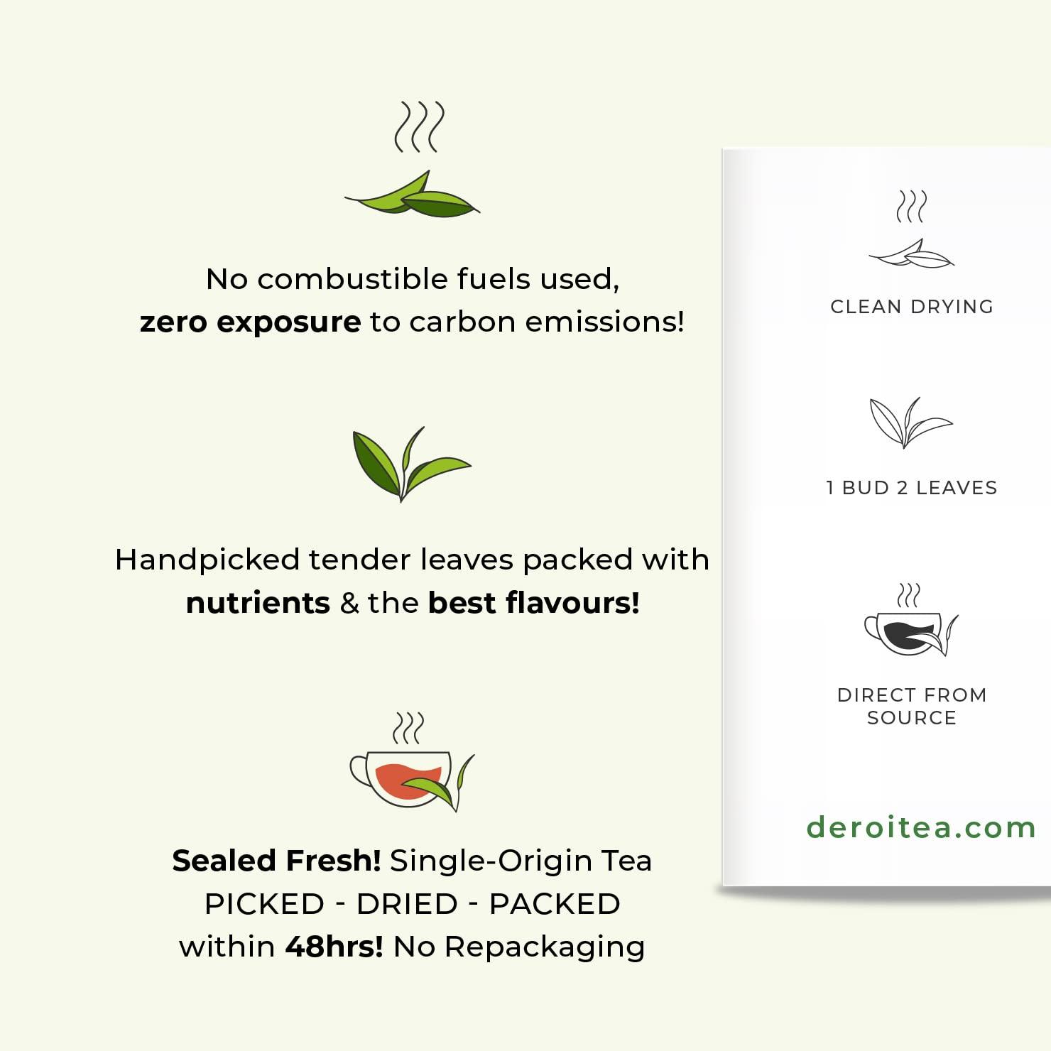 Deroi Tea DEROI TEA Assam Lush Green Tea | CARBON-FREE DRIED TEA | 100% Natural Whole Leaf | Assam Tea | 1Bud & 2 Leaves| Antioxidant Rich | Bitterless | 100 g - 60 Cups | Pack of 5