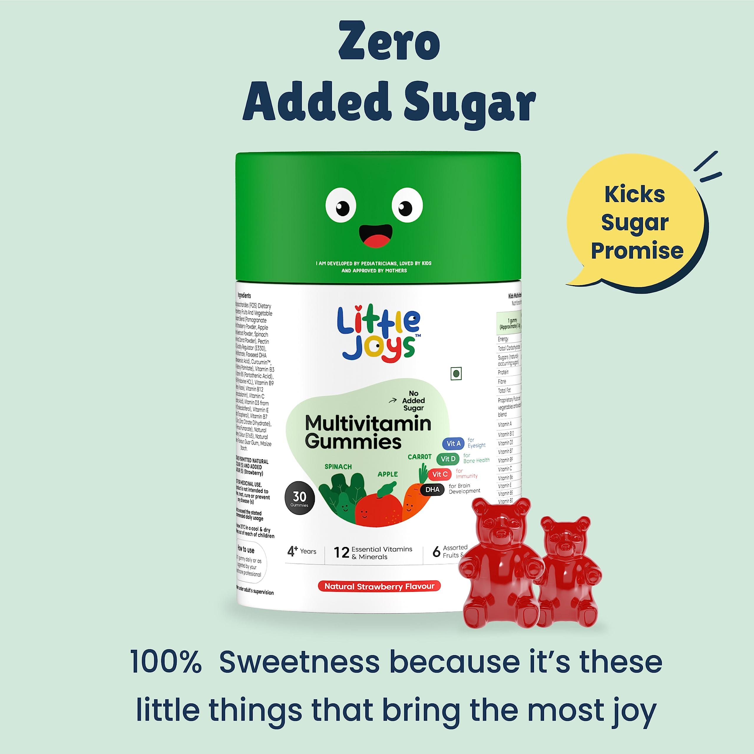 Little Joys Little Joys Multivitamin Gummies (7-12 years) | 60 Days Pack | No Sugar Added | Strawberry Flavour | Boosts Immunity, Bone Health & Digestion | pack of 2