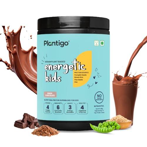 PLANTIGO Plantigo Kids Protein 14g, 11 Vitamins, 8 Minerals, Vegan Nutrition Supplement | Muscle, Bone Growth & Brain Health | Plant Based Protein Powder for Kids 10+ years | (Swiss Chocolate Flavor - 500g)
