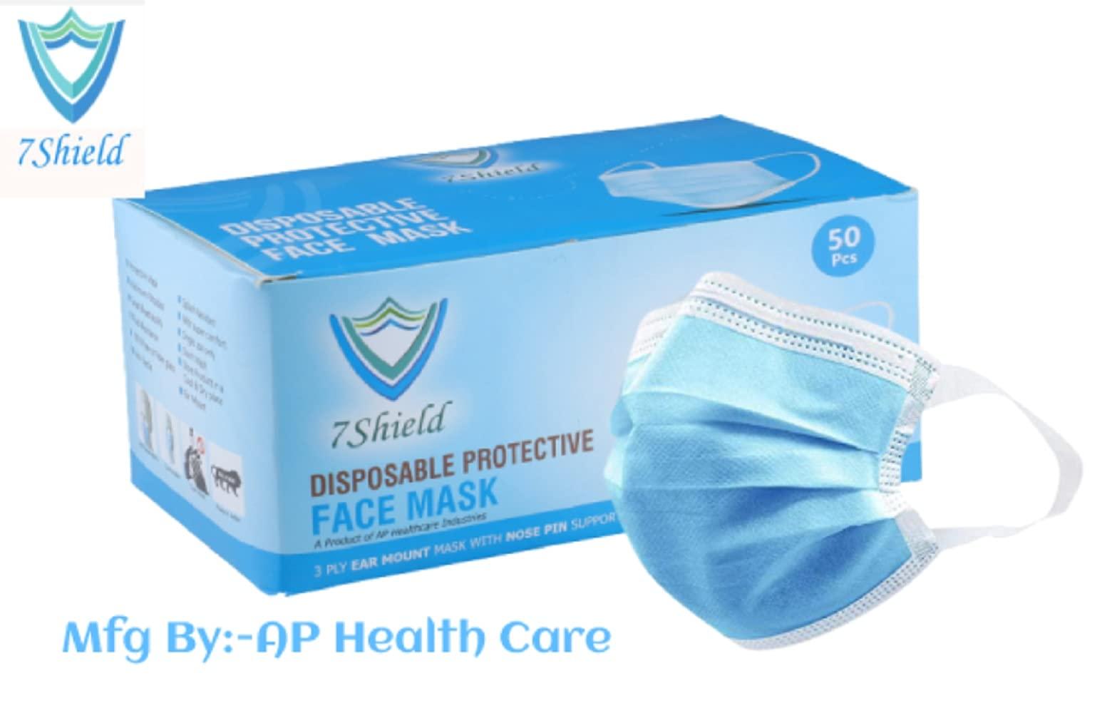 7Shield 7Shield Disposable Surgical 3Ply Unisex Mask - Ultra Soft Fabric Wide Ear Loop, Comfortable, Inbuilt Plastic Coated Nose Pin, CE and ISO Certified, Convenient Box Pack of 500 (Medical Blue Color)
