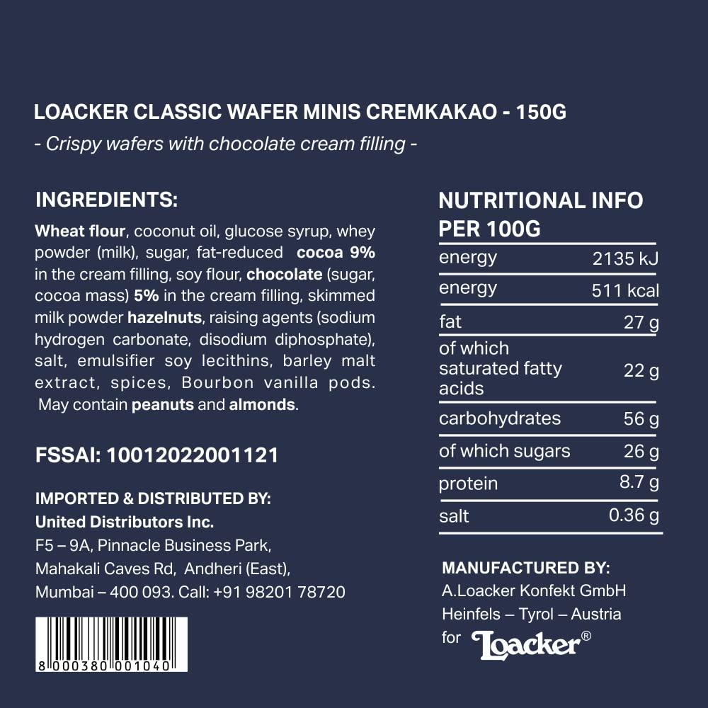 Loacker Loacker Classic Wafer Minis Cremkakao 150g - Italy