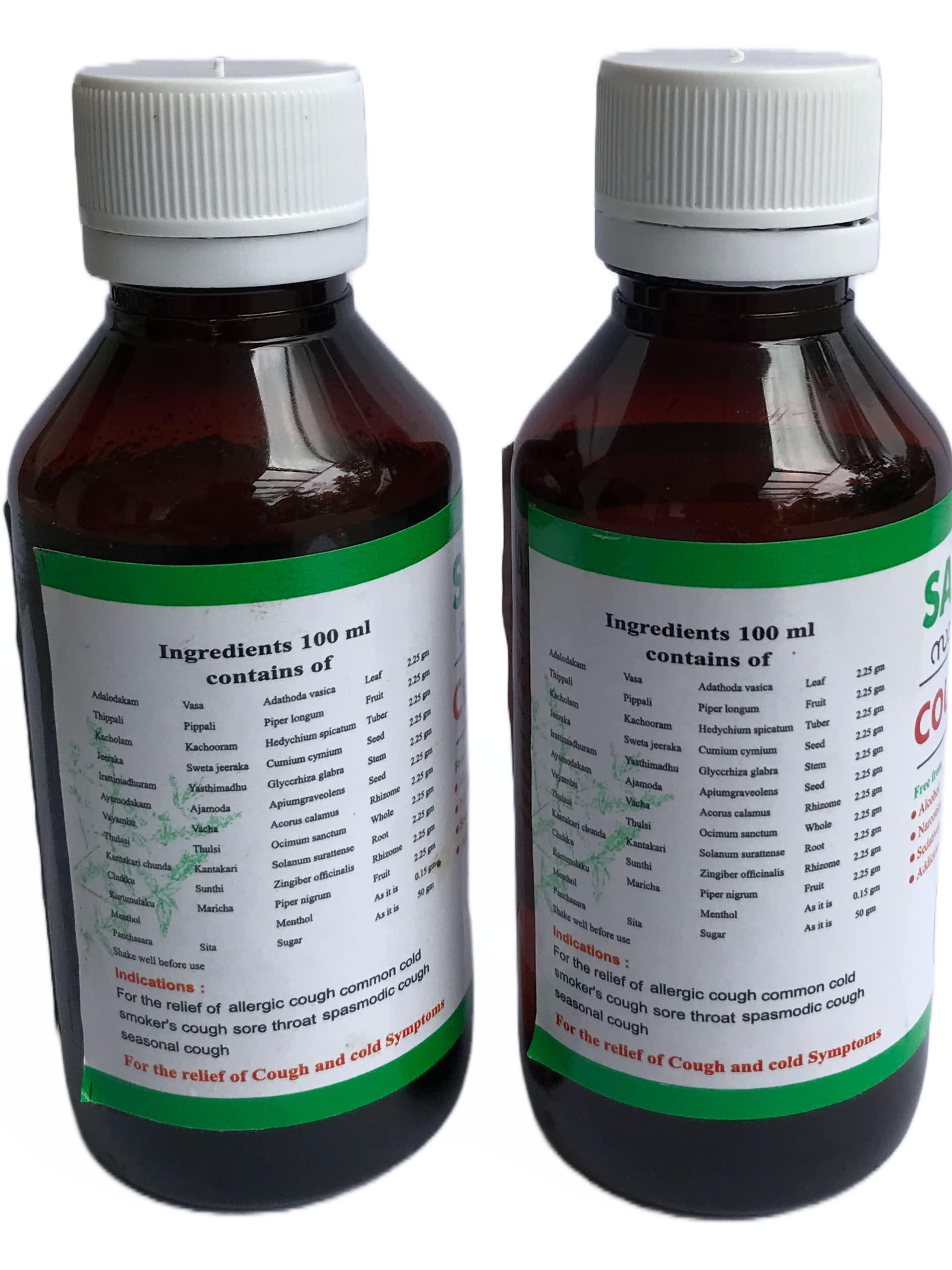 SAND COF Sand Cof Cough Syrup With Goodness of Chukku, Aymodakam, Thippali, Adalodakam, Kurumulaku & Tulsi, Ayurvedic Cough Reliever, (100ml - Pack of 2)