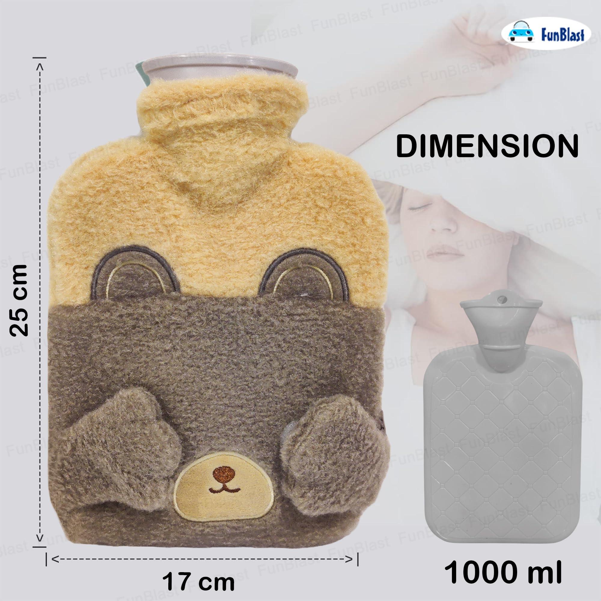 FunBlast FunBlast Hot Water Bag with Cute Cartoon Design Soft Cover for Pain Relief Heating Bag, Heating Pad Hot Water Bottle & Rubber Bottle for Hot Water Bag for Pain Relief- 1000 ML (Brown-Bear)