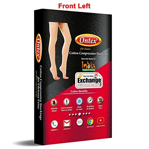 Ontex ONTEX Cotton Compression Stockings for Varicose Veins Class 2 | Compression Socks for Women & Men | Varicose Vein Stockings | vericose socks for women | Thigh Length - X-LARGE
