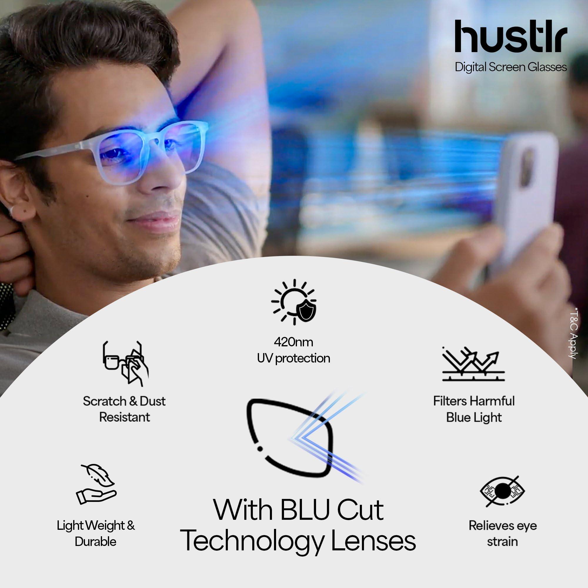 HUSTLR HUSTLR Zero Power Bluecut & Antiglare Computer Eyeglasses | Electric Green Full Rim Square | As Seen On Shark Tank | Peyush Bansal Glasses | For Men & Women | Small | LB E14058-N