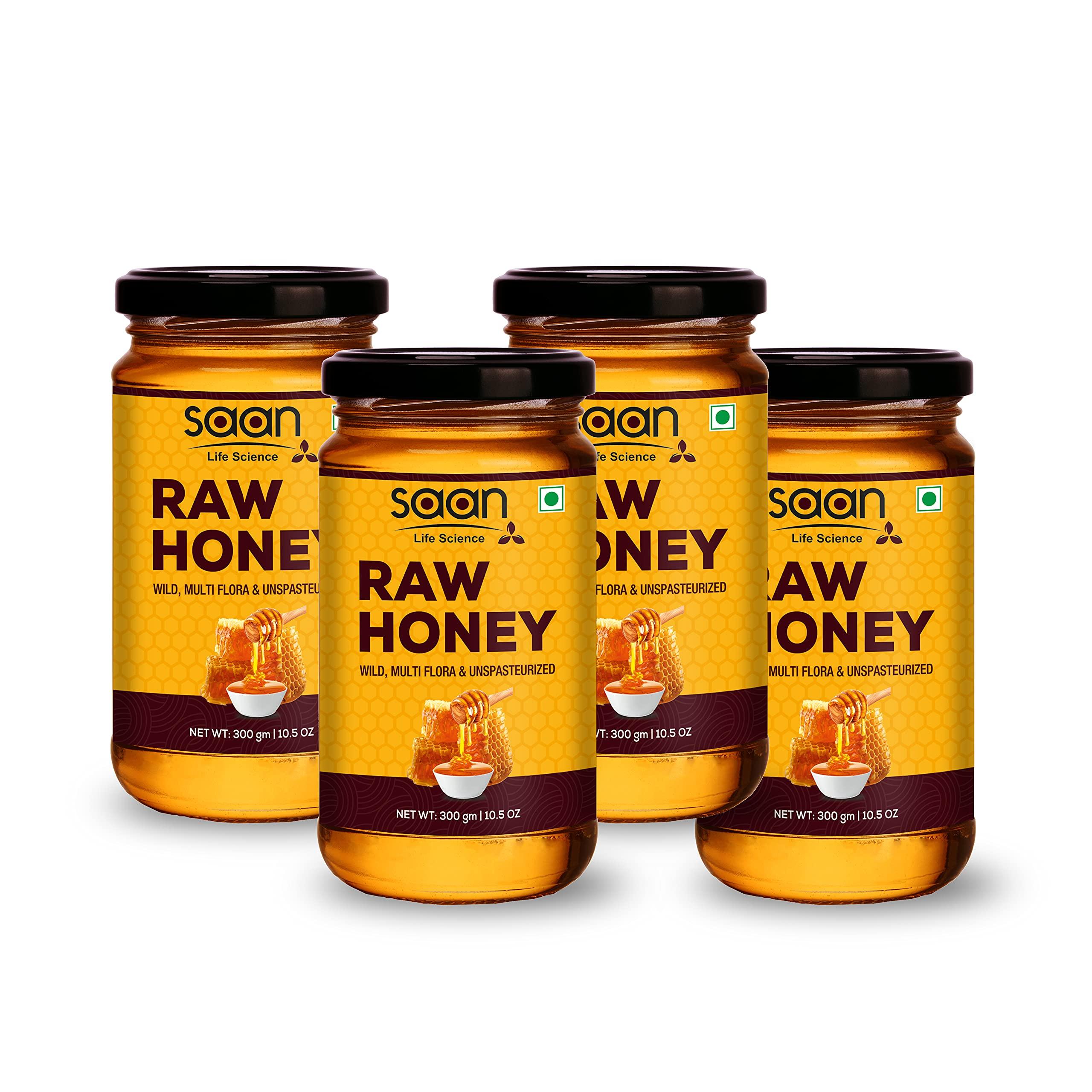 SAAN LIFE SCIENCE SAAN Honey, Raw Organic Forest Honey, Wild, Unprocessed, Unheated, Non Pasteurized, Original Honey 100% pure and Natural, Collected From Deep Forest Apis Dorsata (1200 gm (Pack of 4))