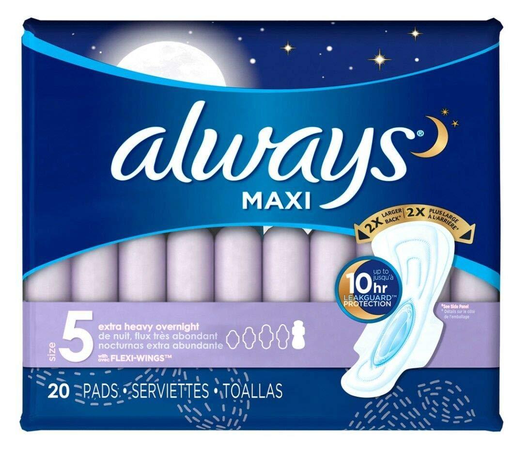 Always Always Extra Heavy Overnight Maxi Pads with Flexi-Wings, 20 Count