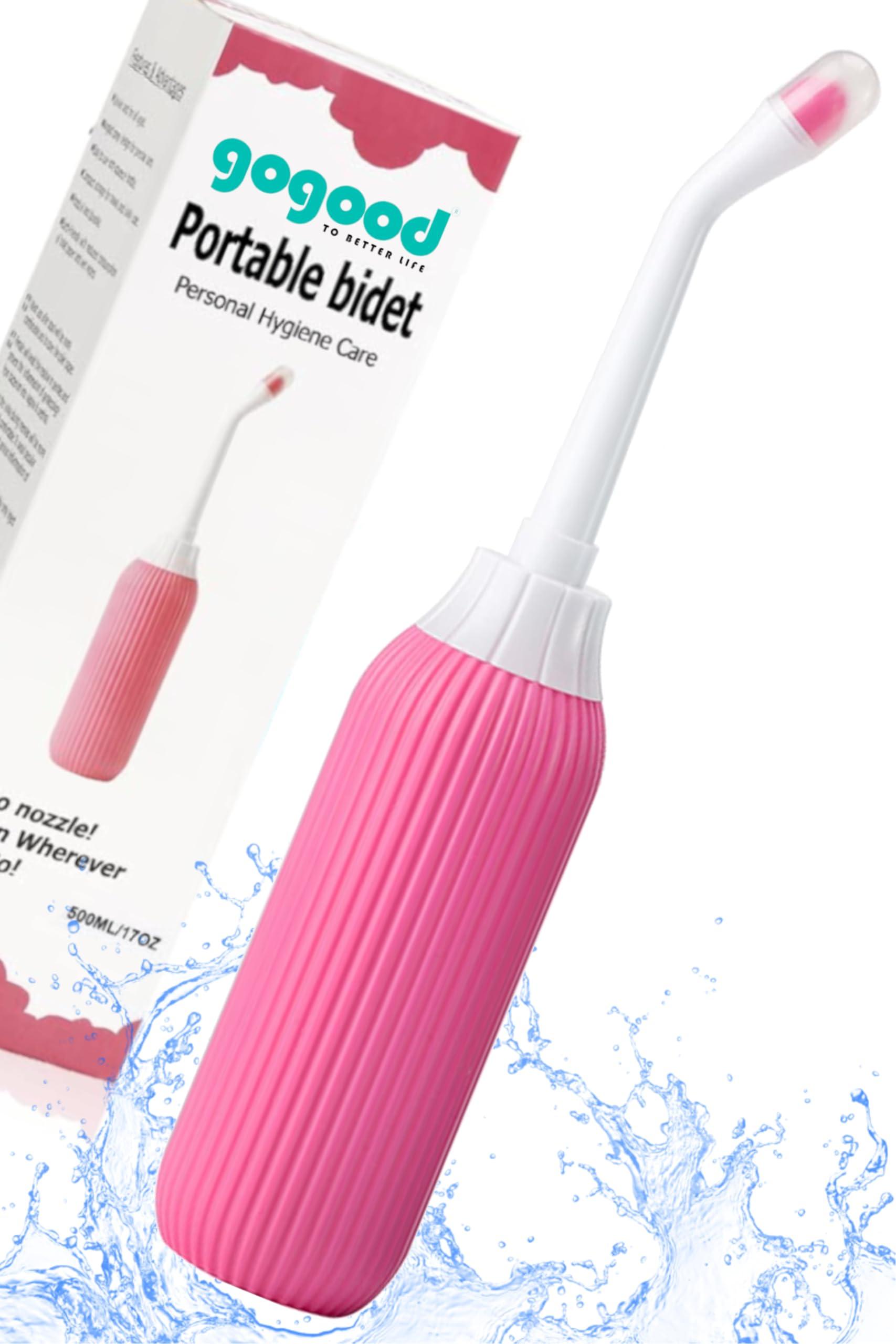 gogood GOGOOD Portable Bidet Jet Spray for Toilet - Retractable Peri Bottle, Postpartum Perineal Bum Cleaner 2 Nozzles and Travel Bag, 500ml (Pink)