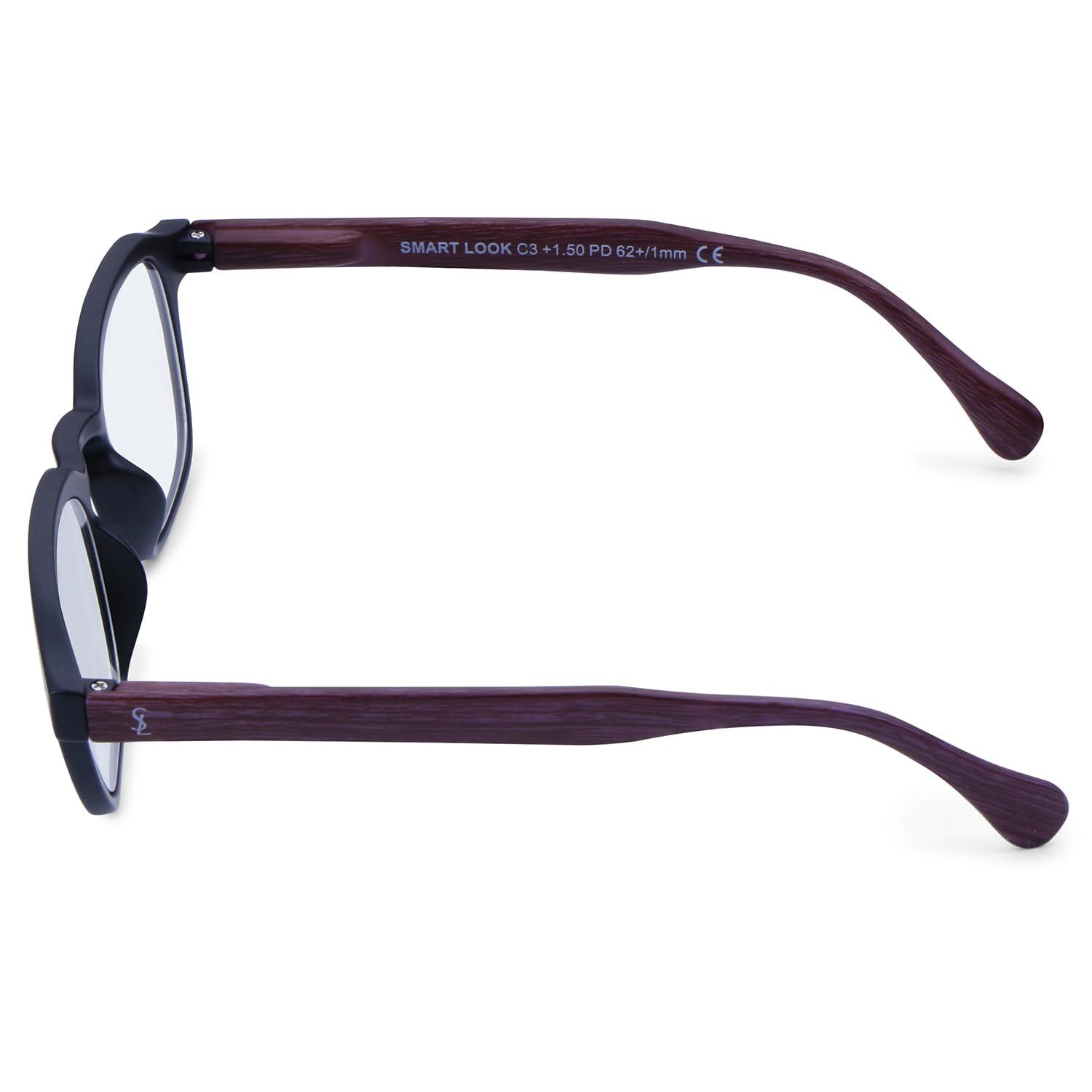 AEC AEC Profuse2 Unisex Reading Glasses +1.75 Power Full Rim Dual-Tone Plastic Frame BlueRazr Blue Light Blocking Lenses Single & Multi-Focus Vision With Soft Sleeve Case for Men & Women (CharcoalBurby)