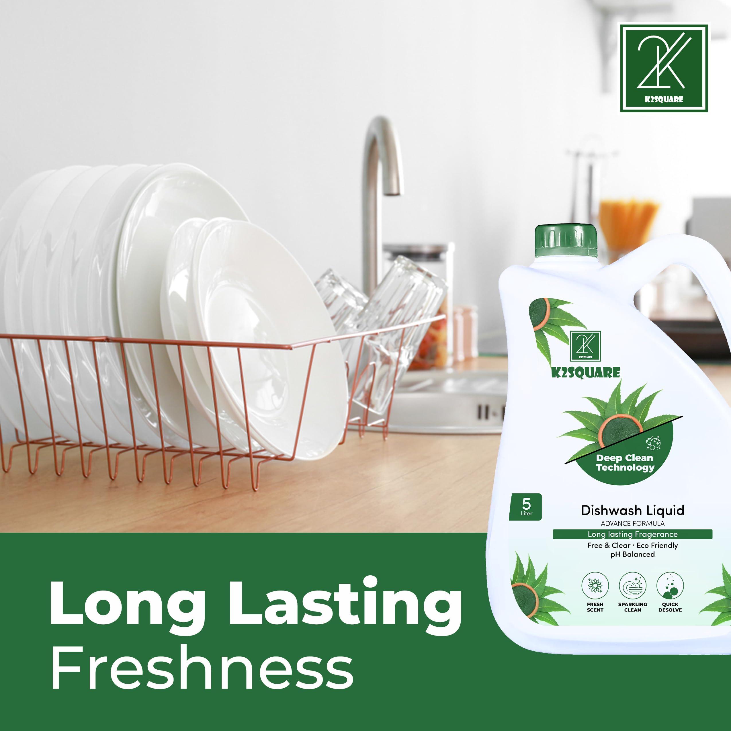 K2SQUARE Dishwashing Liquid, Advanced Degreasing Power, Vegan and Cruelty-free (Green)