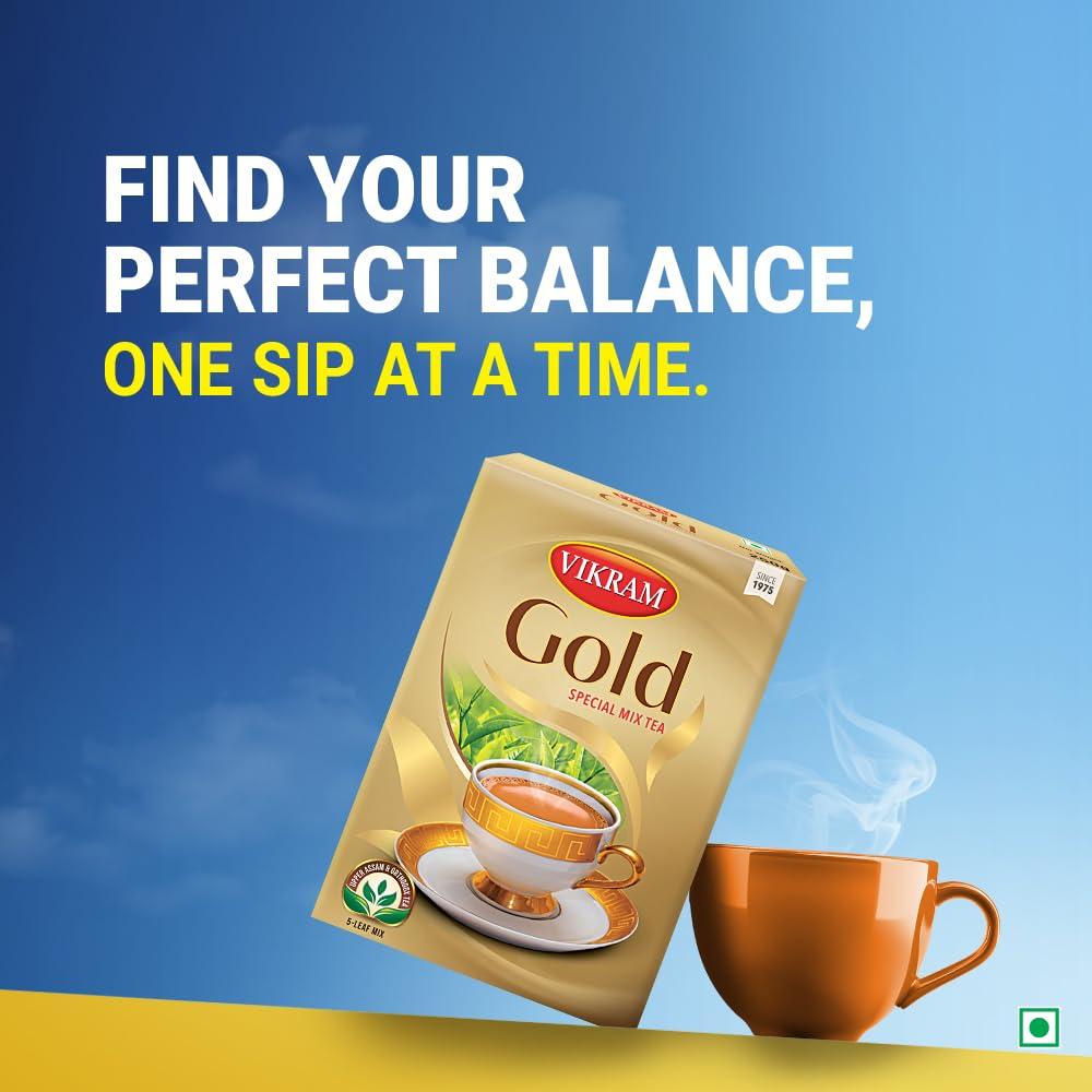 VIKRAM VIKRAM Gold Special Mix Tea | Blended With 5 Unique Types Of Leaves From Upper Assam And Enriched With Orthodox Tea Leaves | Rich & Aromatic Chai | Balck Tea - 500 Gram