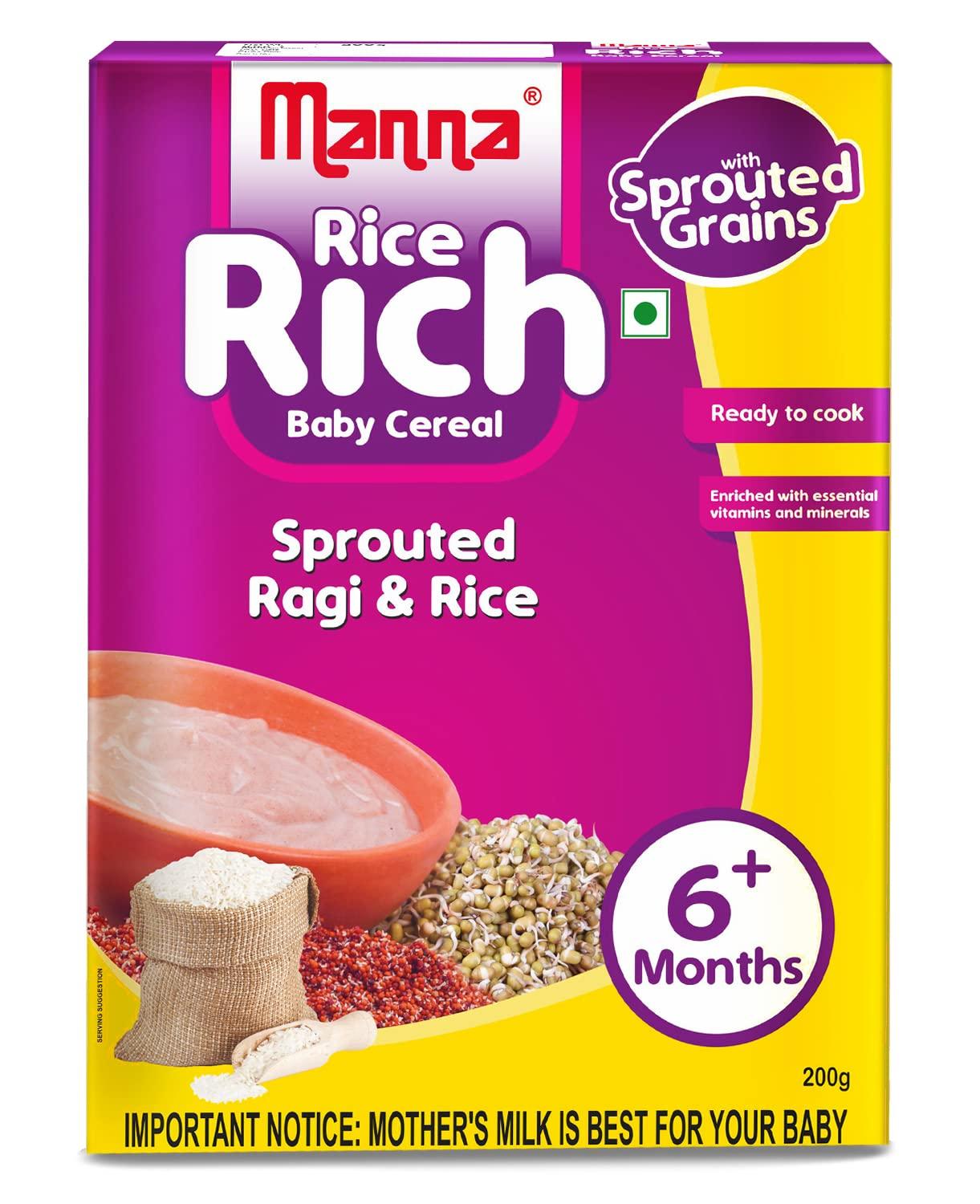 Manna Manna Baby Cereal 200G | Baby Food (6+Months) Sprouted Ragi & Rice | 100% Natural Health Mix - No Flavors