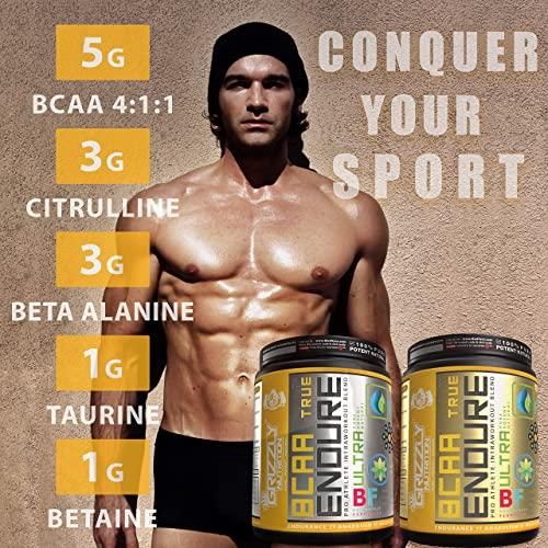 Grizzly Nutrition Grizzly Nutrition True Endure -Bcaa 4:1:1 Pro Ratio (V6 Genesis/ 6th gen 2023) 300 grams upto 60 servings -with Citrulline, B-Alanine, Taurine, L-carnitine with 11 vitality boosters - Platinum grade ( Mexican pineapple salsa Flavoured )