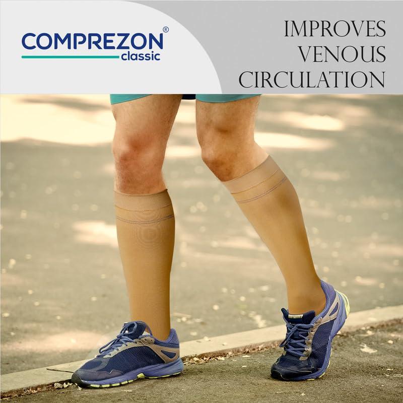 Comprezon Comprezon Classic Lycra Medical Compression Stockings | Class 2 Compression | Below Knee Length | Pain Relief & Swelling Reduction | Compression Socks for Men and Women | Varicose Veins Stockings (Medium)