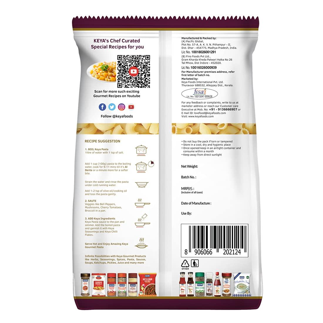 KEYA Keya No Maida 100% Durum Wheat Pasta Combo, Elbow Pasta 400gm, Penne Pasta 400gm, Pack 2