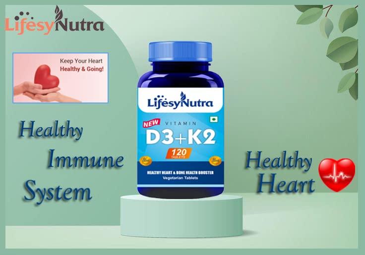 LIFESYNUTRA Lifesy Nutra Vitamin D3 With Vitamin K2 as MK7 supplement For Healthy Heart & Bone Health Booster - 120 Vegetarian Tablets